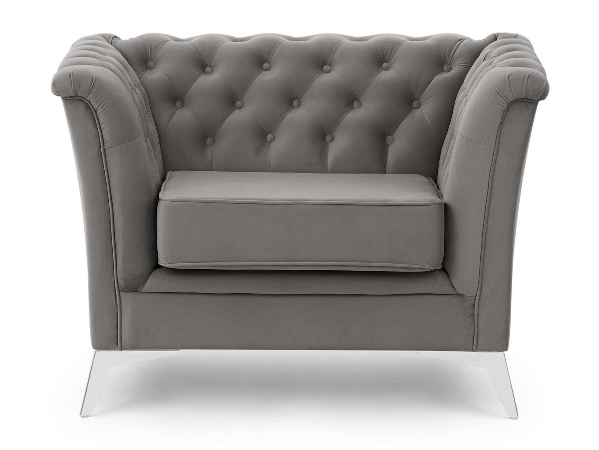 CHESTERFIELD-SESSEL Whitby Grau Samt mit silbernen Füßen - Silberfarben/Grau, Holz/Textil (116/78/82cm) - S-Style Möbel
