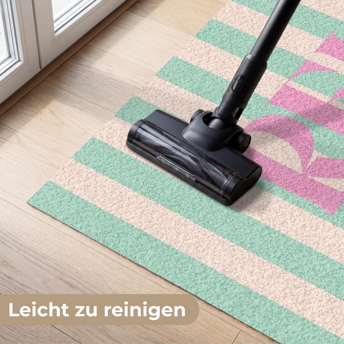 FUSSMATTE Rosa – Grün – Streifen – Entspannung 150x90 cm - Mintgrün, Kunststoff (150/0.4cm) - MuchoWow