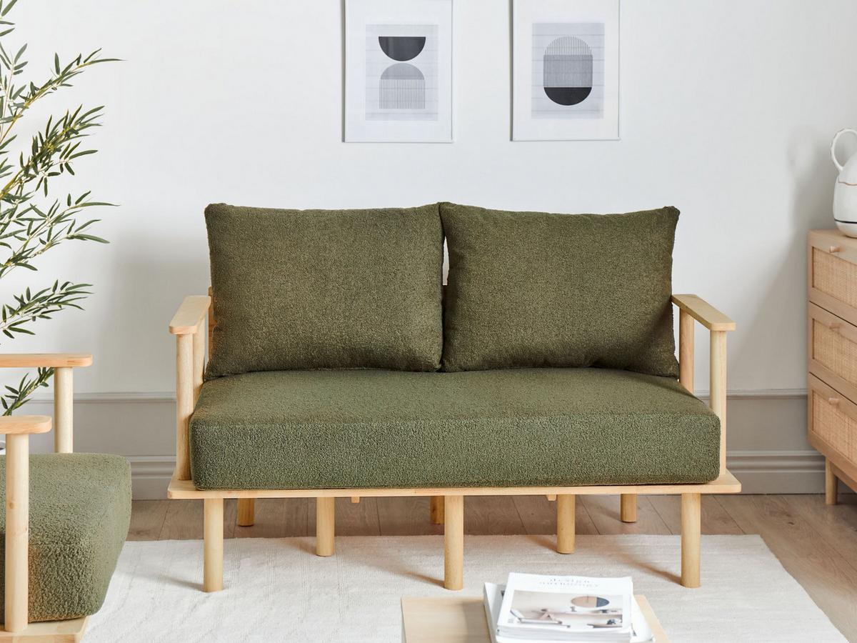 2-SITZER-SOFA Bouclé Dunkelgrün Asker - Braun/Grün, Textil (133/87/74cm) - Beliani