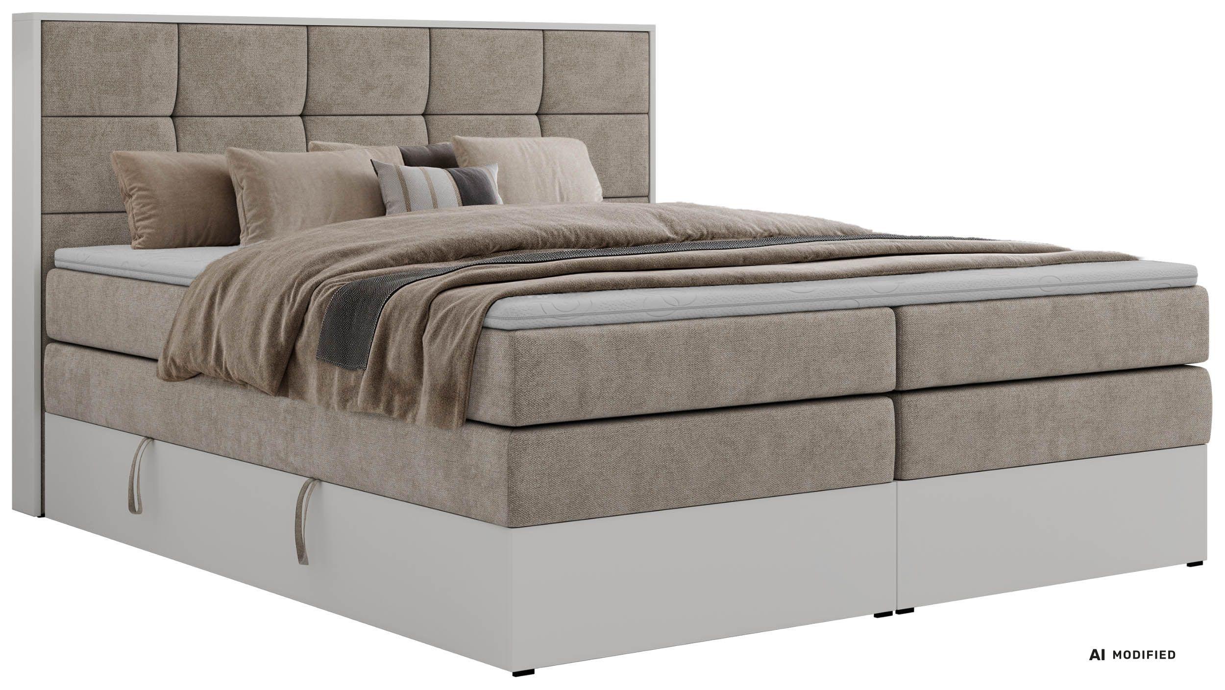 BOXSPRINGBETT ALVIT KING 140/200 - Greige Stukture - Topper Visco - H3 - Greige/Schwarz, Kunststoff/Textil (140/200cm) - MKS