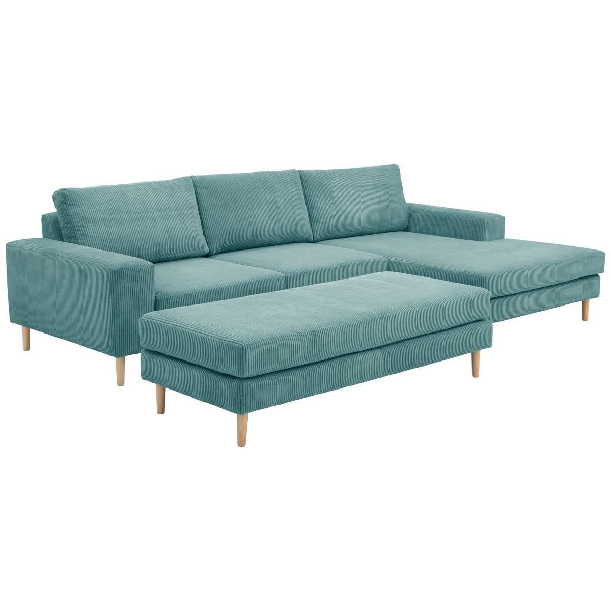 SOFA mit Longchair rechts Kaylynn Cordstoff eisblau - Pastellblau, Kunststoff (175/294cm) - 58aufmkessel