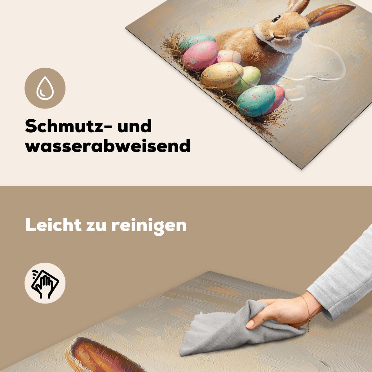 HERDABDECKPLATTE Osterhase - Pastell - Eier Induktionsmatte 71x52 cm - Beige, Kunststoff (71/52/0.2cm) - MuchoWow