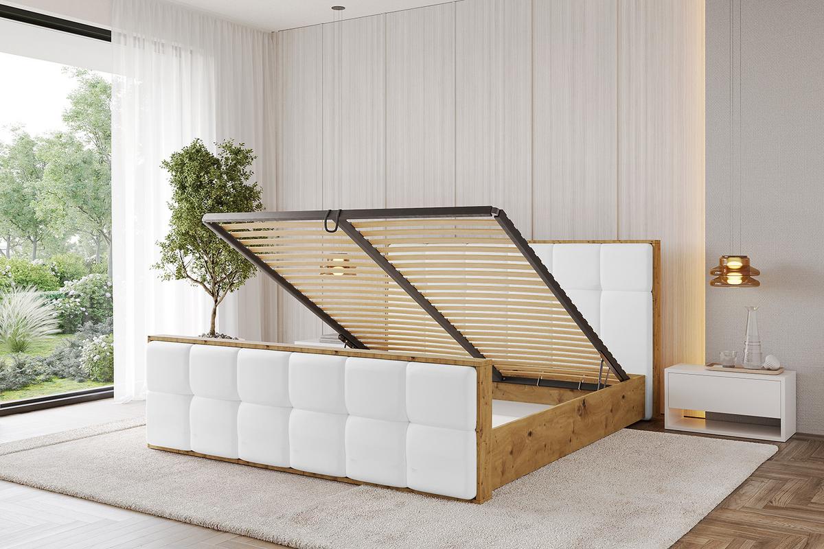 POLSTERBETT mit Bettkasten, Fußteil und Lattenrost, Boxbett ohne Matratze - ENZO7-Z 180x200 - Weiß Hochglanz, Holzwerkstoff/Textil (180/200cm) - ALTDECOR