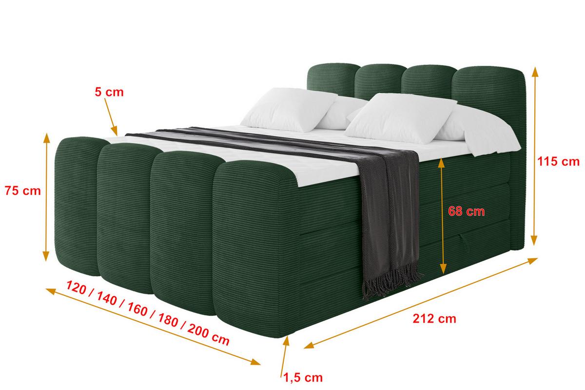 BOXSPRINGBETT mit Matratze H3/H4 - NINA-Z KING - 140x200 cm Grün - Waldgrün, Holzwerkstoff (140/200cm) - ALTDECOR