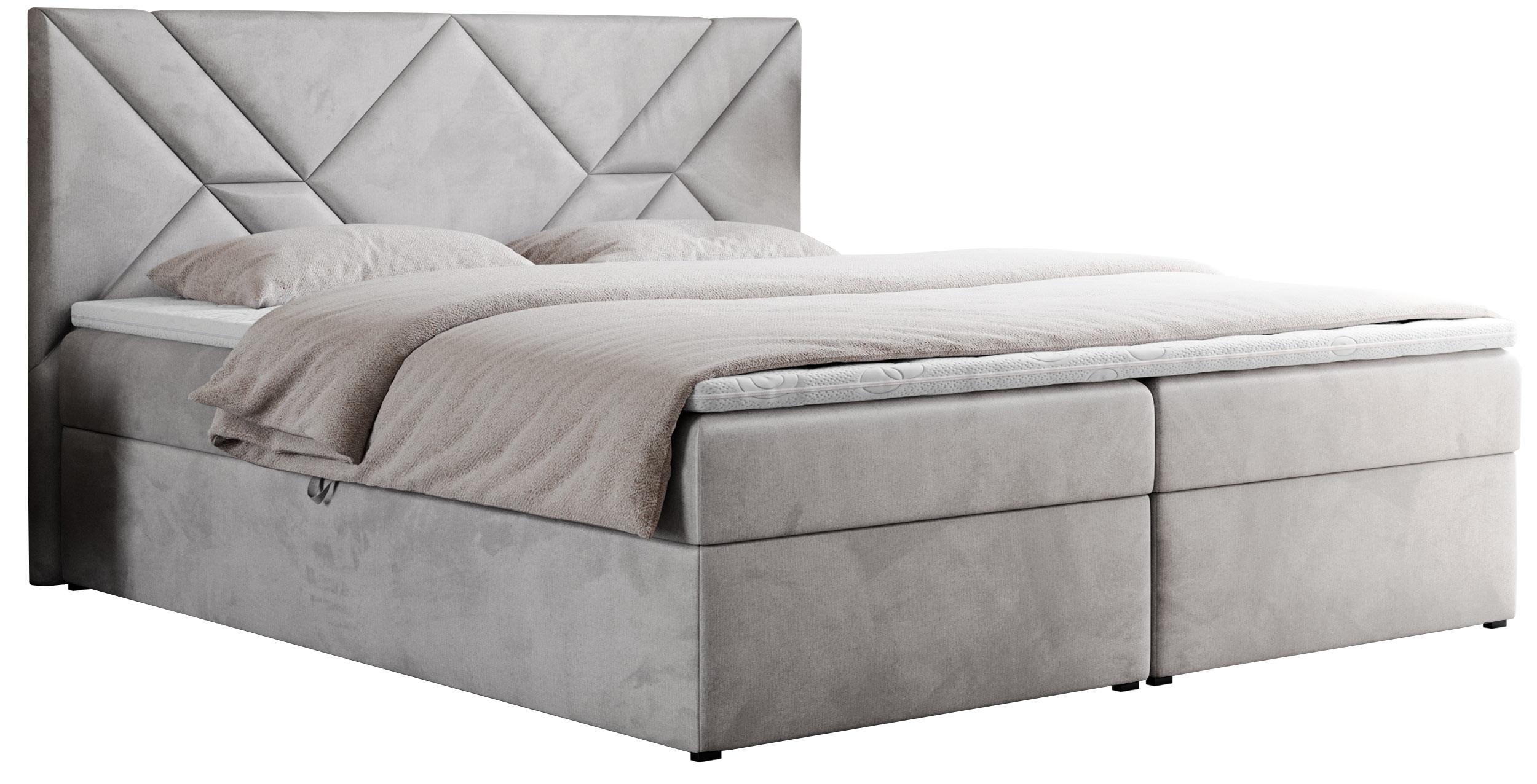 BOXBETT NEOMI 140/200 - Hellgrau Velvet - H4 - Visco - Hellgrau, Holz/Textil (140/200cm)