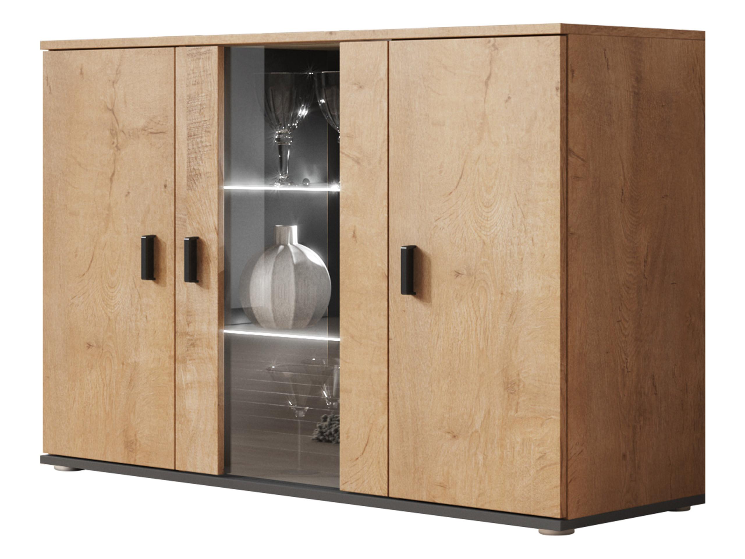 KOMMODE Soho S07 mit blauer LED Beleuchtung - Eichefarben/Schwarz, Holzwerkstoff/Kunststoff (120/80/41cm) - MIRJAN24