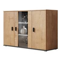 KOMMODE Soho S07 mit weißer LED Beleuchtung - Eichefarben/Schwarz, Holzwerkstoff/Kunststoff (120/80/41cm) - MIRJAN24