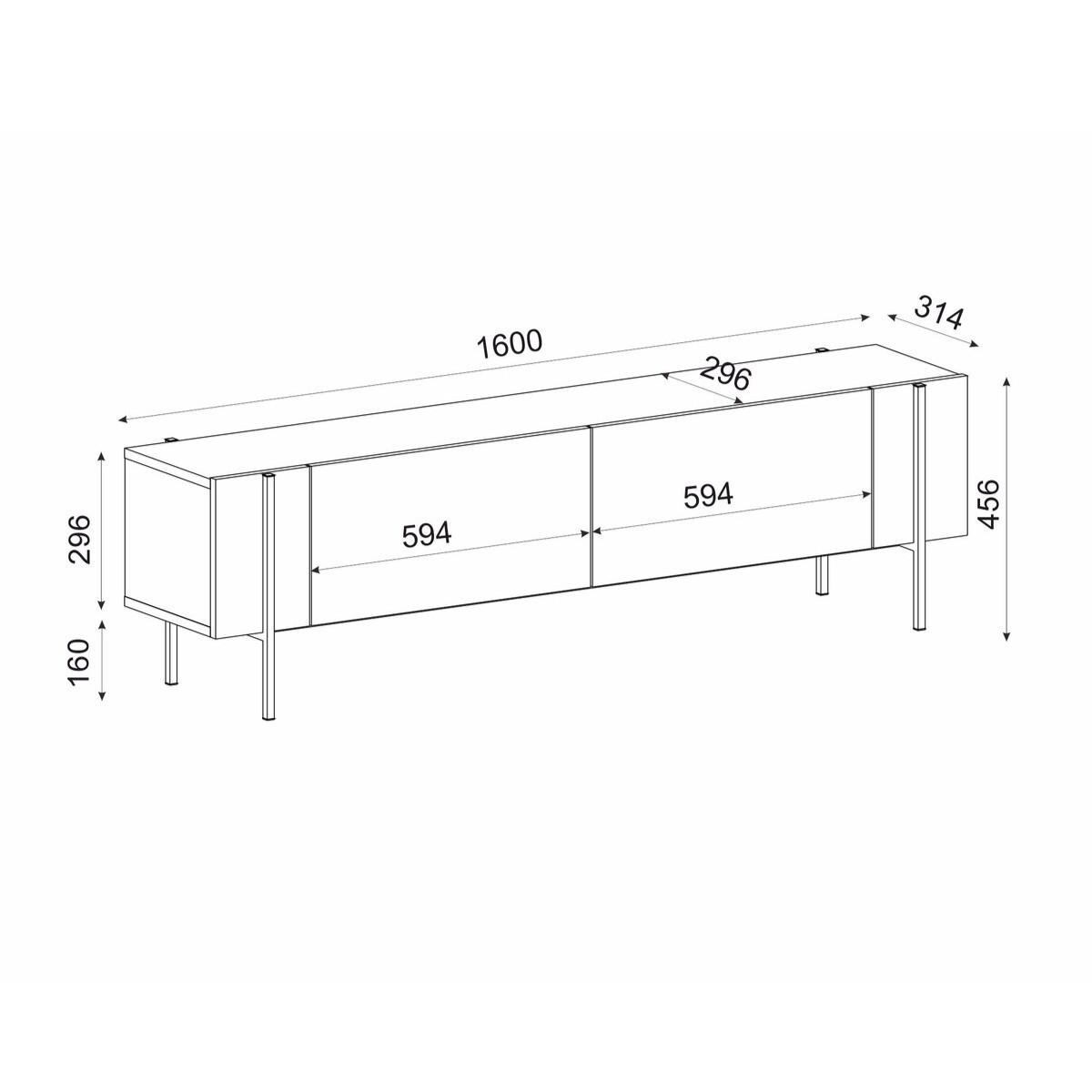 TV-MÖBEL mit 2 klappbaren Türen und Metallfüßen 31,4/160/45,6 cm - Weiß, Holzwerkstoff (31.4/45.6/36cm) - Calicosy