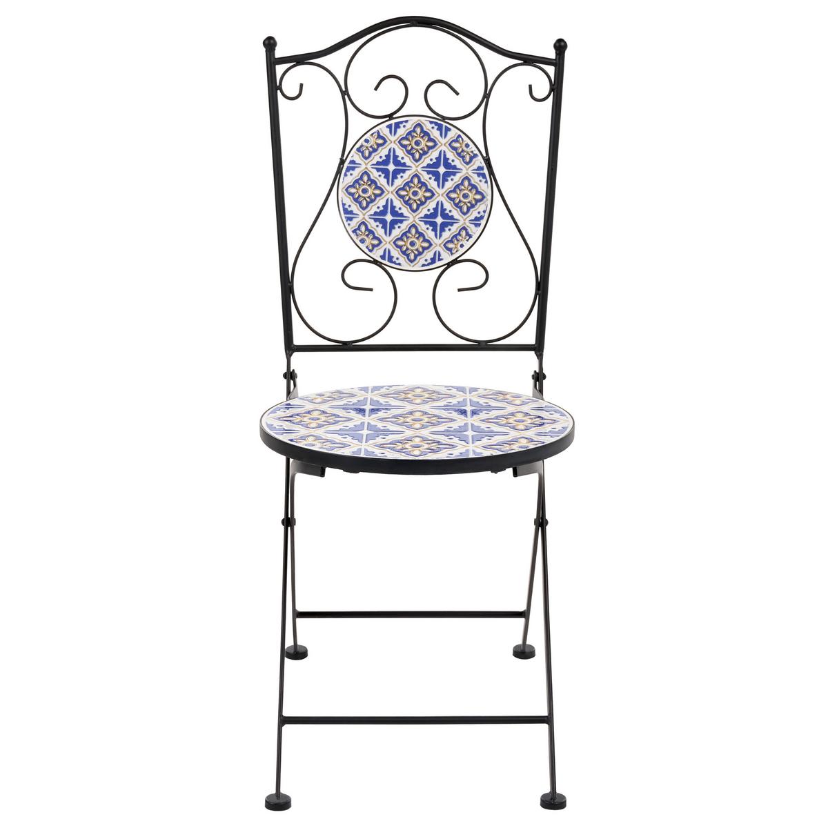GARTENSTUHL 2er Set klappbar Metall Weiß/Blau Siponto - Blau/Schwarz, Metall (40/90/44cm) - Beliani