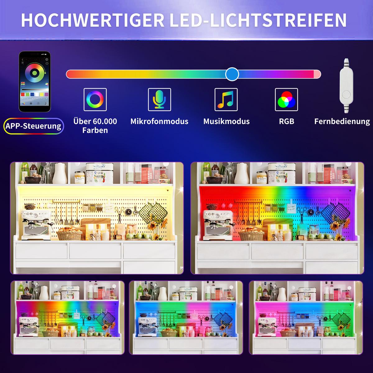 KÜCHENSCHRANK 171 cm mit Smart-LED, Glasfront & Lochwand - Weiß, Holzwerkstoff (145/171/39cm) - Urban Meuble