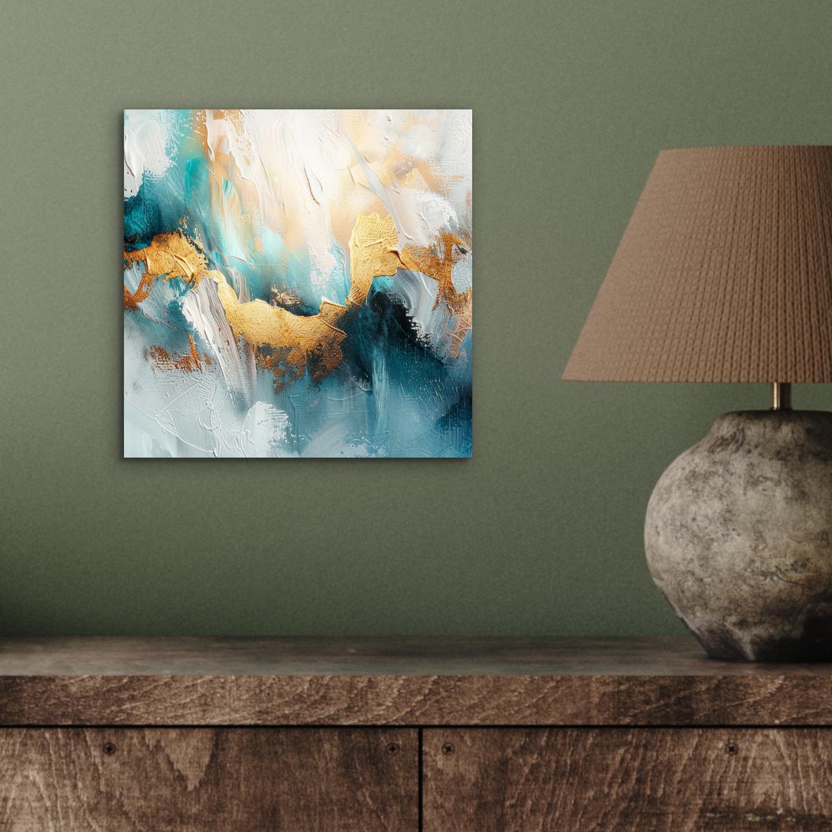 METALLBILD Abstrakt - Kunst - Gold - Blau 20x20 cm - Petrol, Metall (20/20cm) - MuchoWow