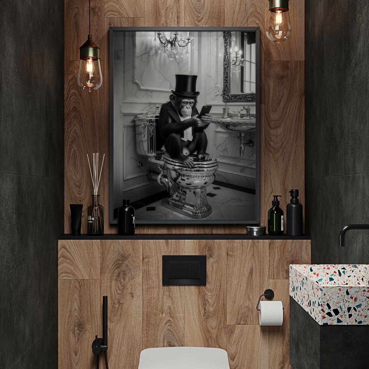 POSTER für Badezimmer WC AFFE mit Zylinder auf Toilette Abstraktion 20x30cm - Schwarz/Weiß, Papier (20/30/1cm) - Muralo