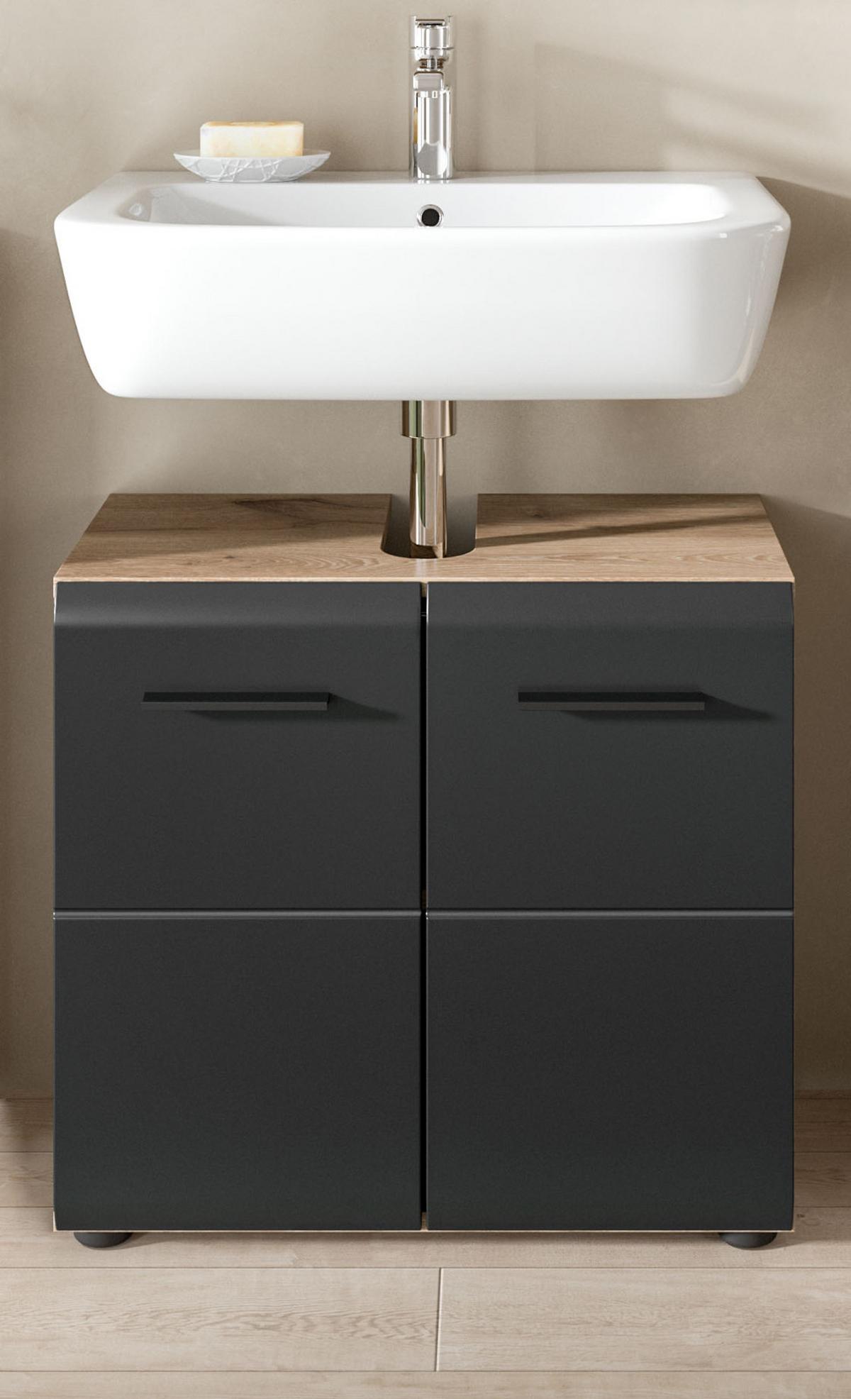 WASCHBECKENUNTERSCHRANK schwarz matt, Eiche Nox, Waschtisch Badschrank 60 cm - Eichefarben/Schwarz, Holzwerkstoff/Kunststoff (60/54/30cm) - Inn.Furn