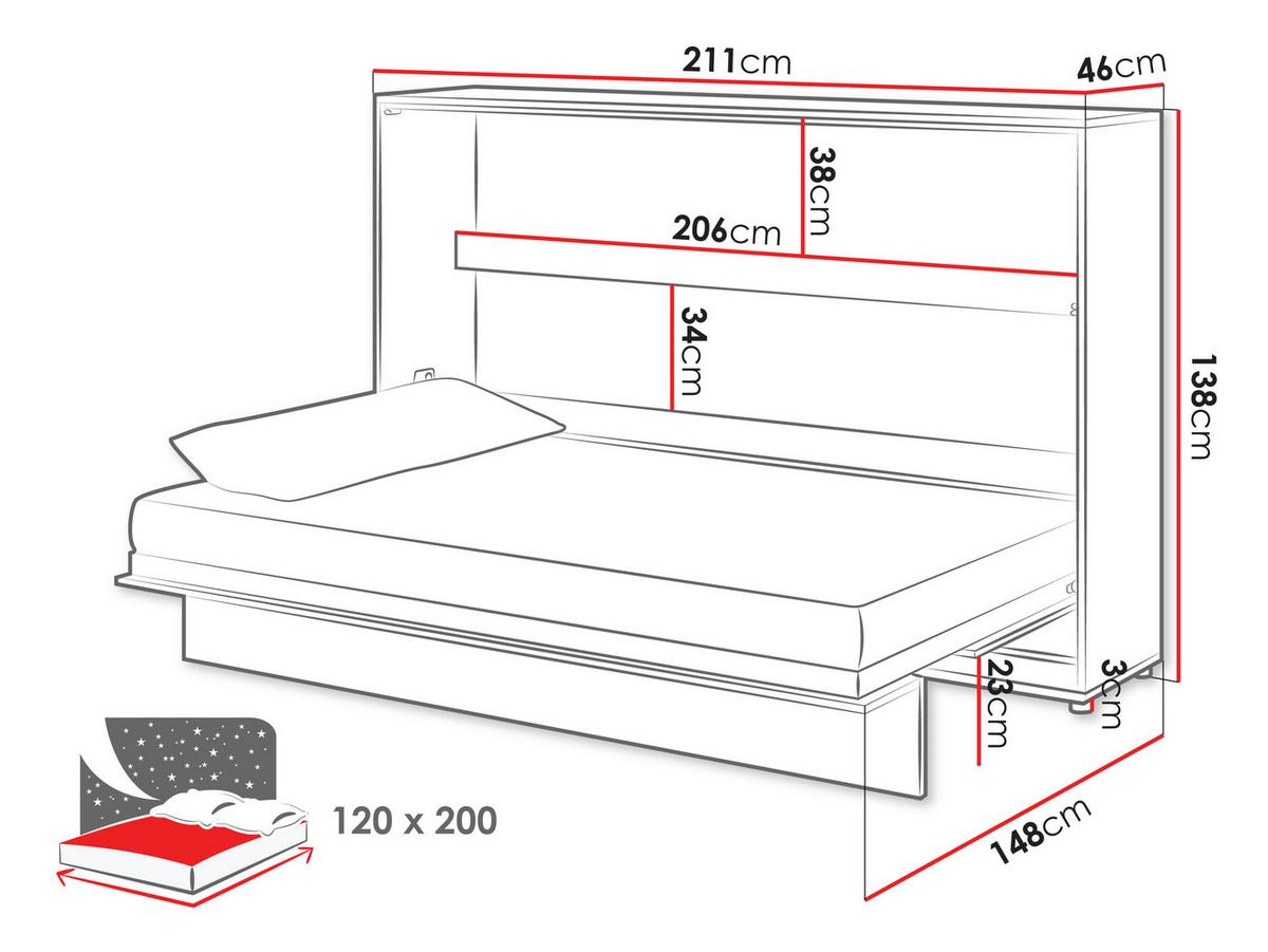 SCHRANKBETT Bed-Concept BC-05 120x200 mit LED-Lampe - Eiche Artisan/Grau, Holz/Holzwerkstoff (120/200cm) - MIRJAN24