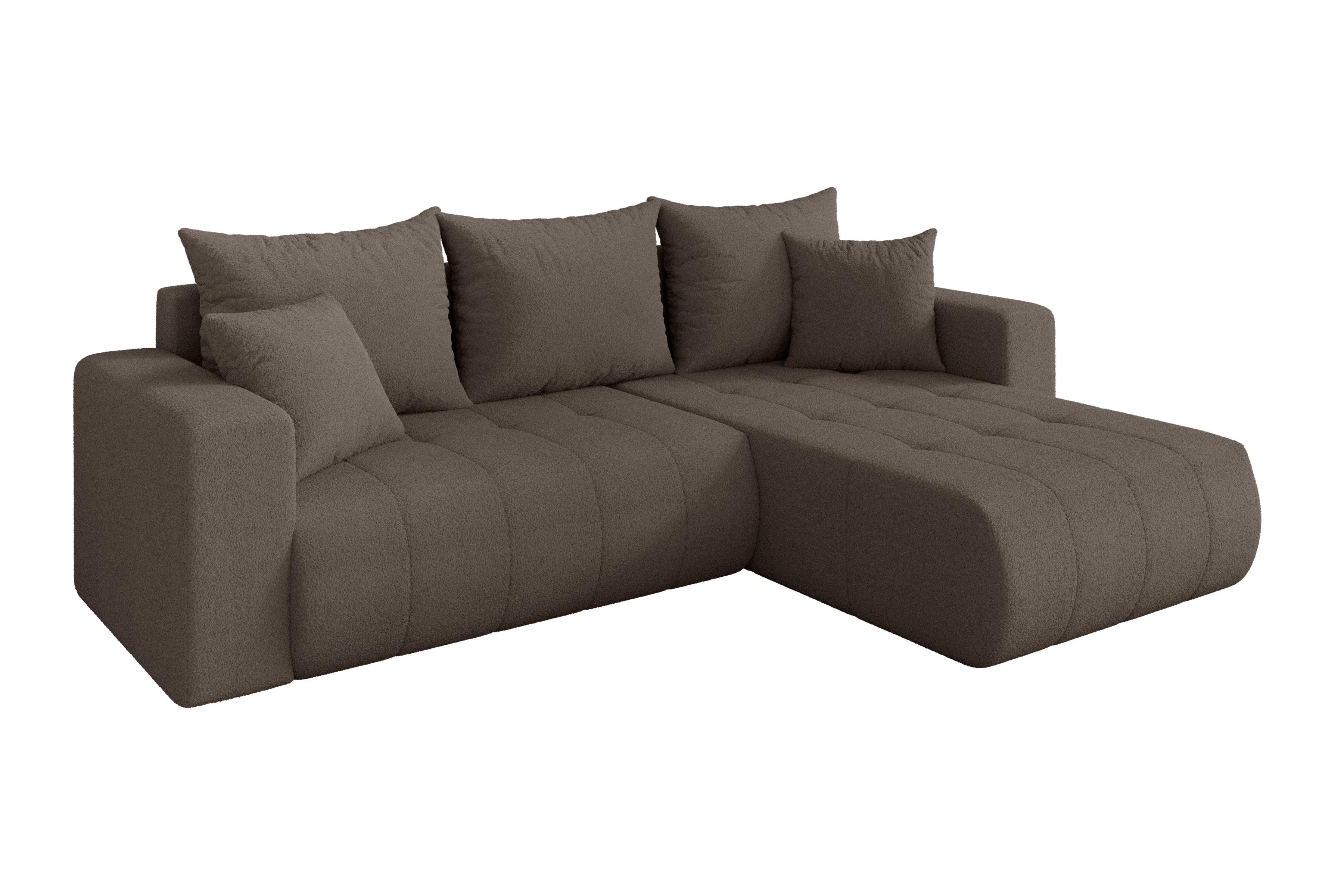 ECKSOFA mit Schlaffunktion Ottomane Rechts MILA-L 277x194x86 Braun Bouclé - Schwarz/Braun, Holzwerkstoff/Kunststoff (277/194cm) - ALTDECOR