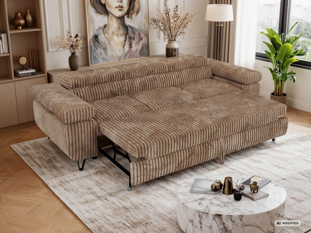 3-SITZER SOFA PETER mit Schlaffunktion - Braun Cord - Schwarz/Braun, Textil/Metall (262/76/99cm) - MKS