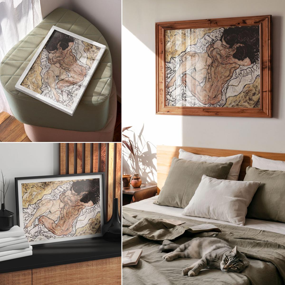 POSTER - 29x21 cm (A4) - Egon Schiele - Umarmen - Creme, Textil (29.7/21/0.1cm) - TULUP