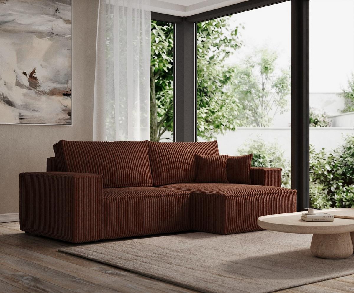 ECKSOFA CAVO mit Schlaffunktion Kupfer im Tilia Stoff - Schwarz/Kupferfarben, Holz/Holzwerkstoff (255/148cm) - AltaBeds