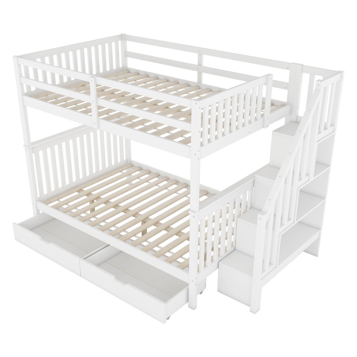 ETAGENBETT kiefernholz weiß 140x200cm mit treppe stauraum - Weiß, Holz (140/200cm) - Urban Meuble