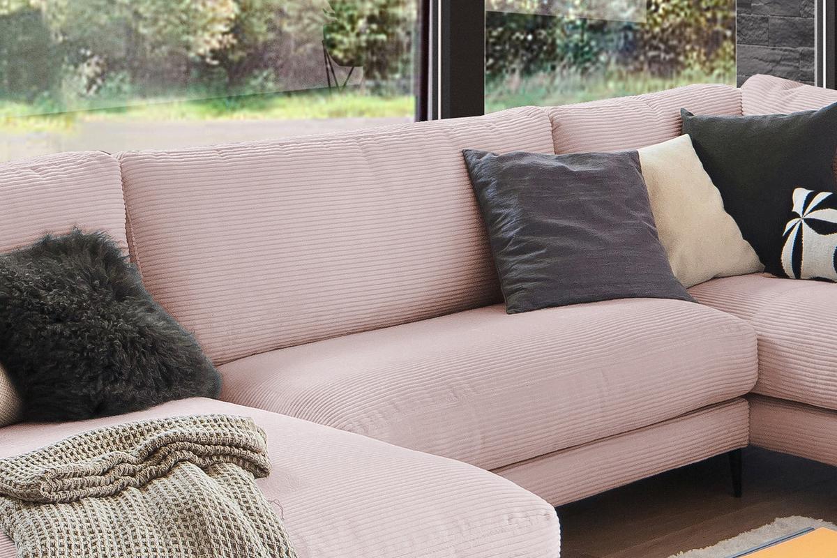 WOHNLANDSCHAFT CARA Pink Cord - Roségold/Schwarz, Textil (341/84/223cm) - KAWOLA
