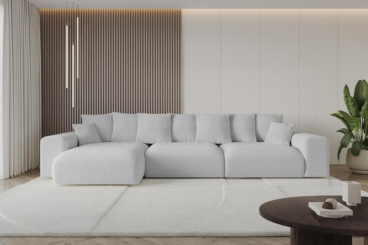 ECKSOFA Ottomane links ESKAR-L2 364x176x72 Hellgrau Bouclé - Hellgrau/Schwarz, Holzwerkstoff/Kunststoff (364/176cm) - ALTDECOR