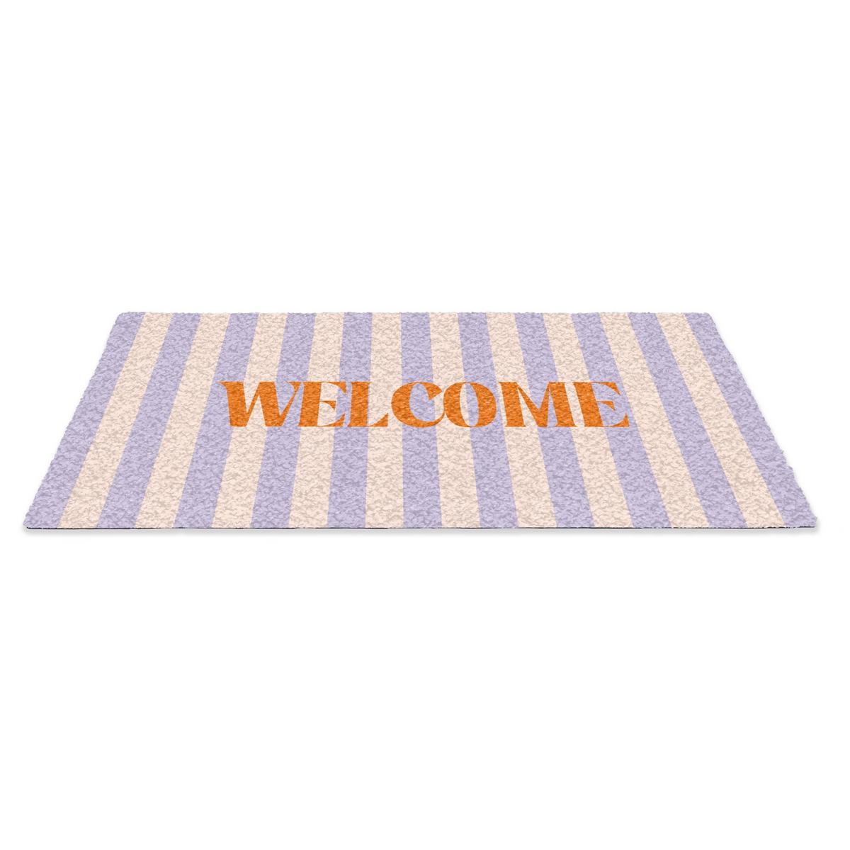 FUSSMATTE Lila – Orange – Streifen – Willkommen 60x40 cm - Flieder, Kunststoff (60/0.4cm) - MuchoWow