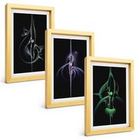 BILDER SET 3er Set - 20x30 cm Goldrahmen - Abstrakte schwarze Farbmuster - Goldfarben, Kunststoff (20/30cm) - TULUP