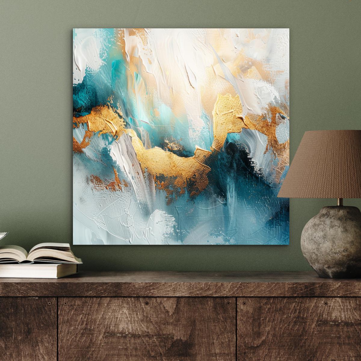METALLBILD Abstrakt - Kunst - Gold - Blau 50x50 cm - Petrol, Metall (50/50cm) - MuchoWow