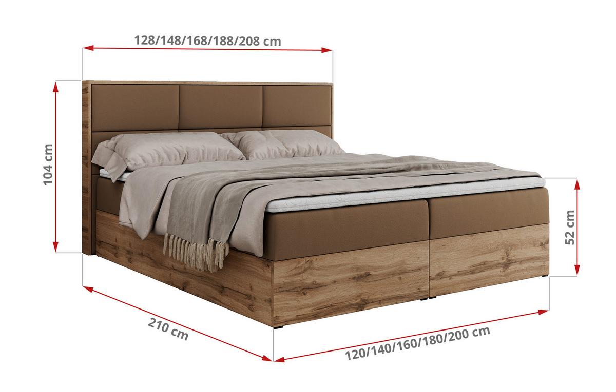 BOXBETT ALBERO 2 - 140/200 Braun Kunstleder - H3 - Braun, Holz/Textil (140/200cm) - MKS