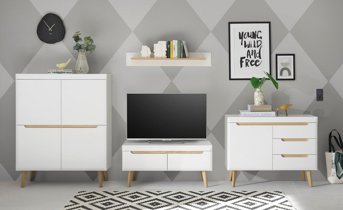 SIDEBOARD weiß, Eiche, skandinavisch 107 cm, Kommode mit Soft-Close-Funktion - Eichefarben/Weiß, Holz/Holzwerkstoff (107/83/40cm) - Furn.Design