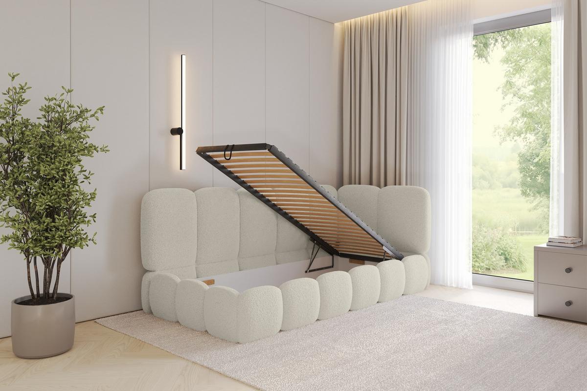 EINZELLBETT Jugendbett mit Bettkasten, Links - AVRY 80x200 Beige - Champagner/Beige, Holzwerkstoff/Textil (80/200cm) - ALTDECOR