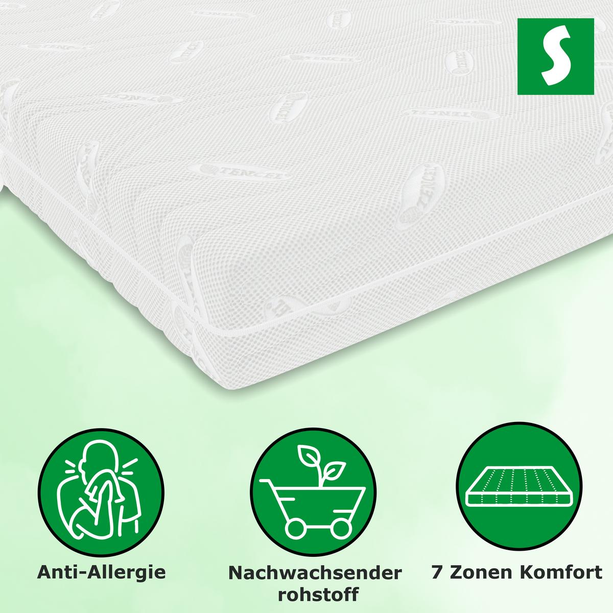 GEL KALTSCHAUM MATRATZE 90x200 cm 22 cm hoch 7 Zonen Wendematratze H2 H3 Lyocell Bezug ergonomisch druckentlastend atmungsaktiv - Weiß, Textil (90/200cm) - Schlaftroll