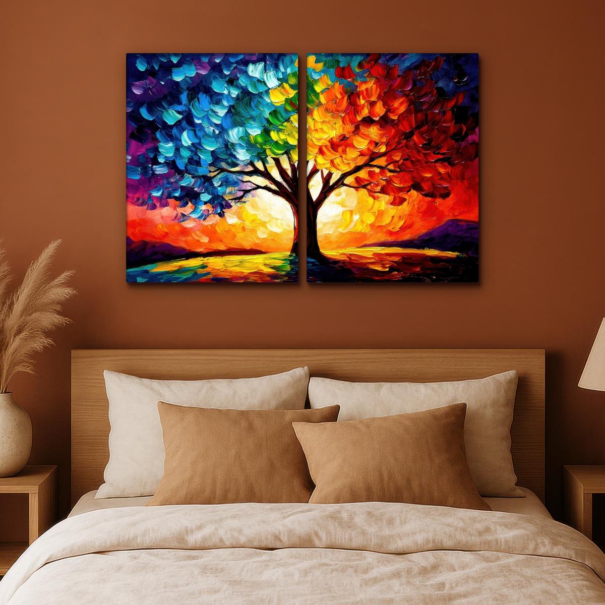 LEINWANDBILD 2er Set Baum - Farbenfroh - Malerei-Look - Abstrakt 100x70 cm - Multicolor, Textil (100/70cm) - MuchoWow