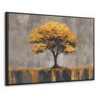 LEINWAND Bilder mit Rahmen - Baum - Blätter - Gold - Abstrakt - 120x80 - Grau, Textil (120/80cm) - MuchoWow