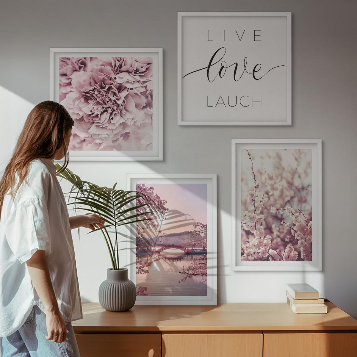BILDER SET 4er Set - 50x50 cm & 40x60 cm Weißer Rahmen - Blumenbrücke – Lebensinspiration - Weiß, Kunststoff (50/50cm) - TULUP
