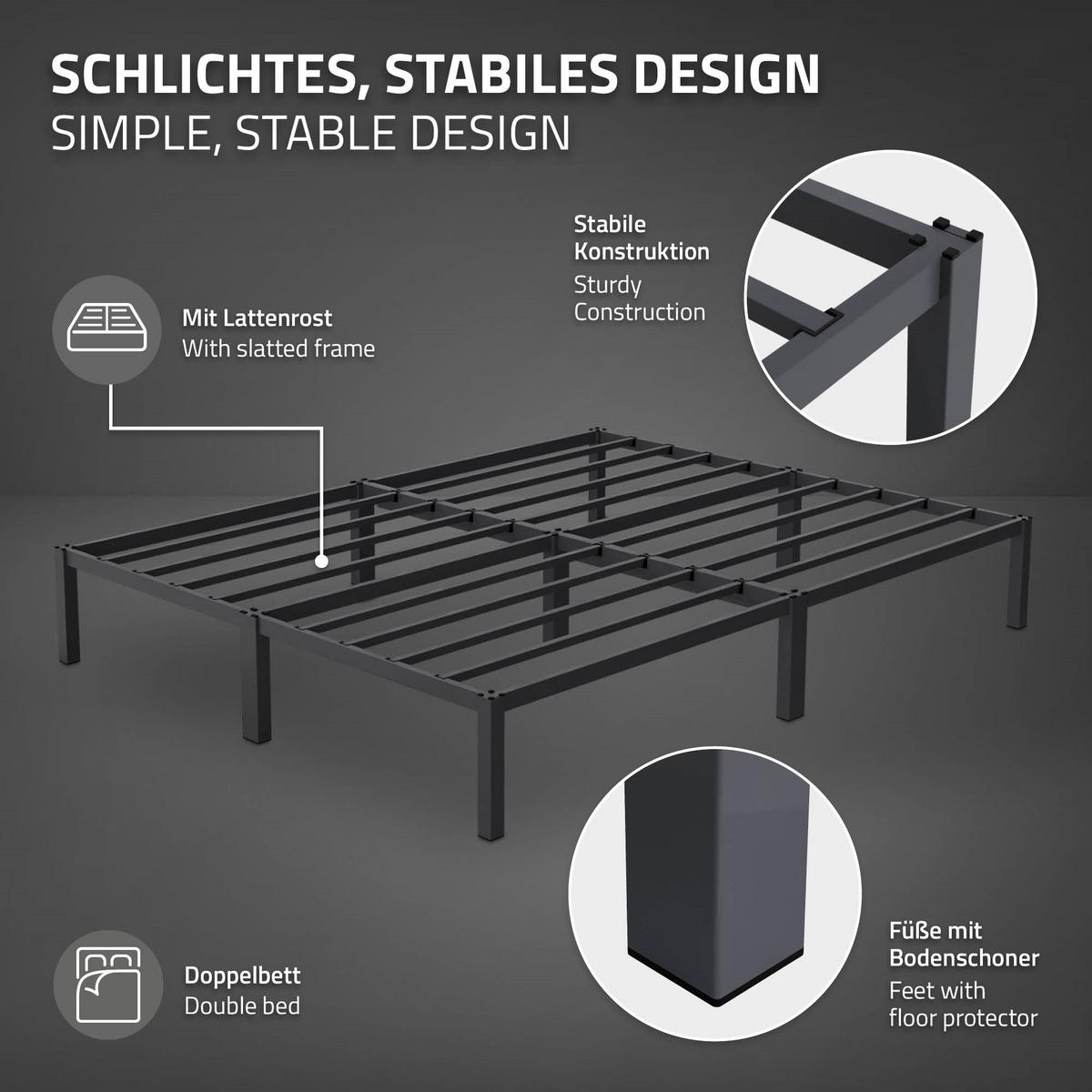 METALLBETT 160x200 cm mit Lattenrost Anthrazit auf Stahlrahmen - Anthrazit, Metall (160/200cm) - ML-DESIGN