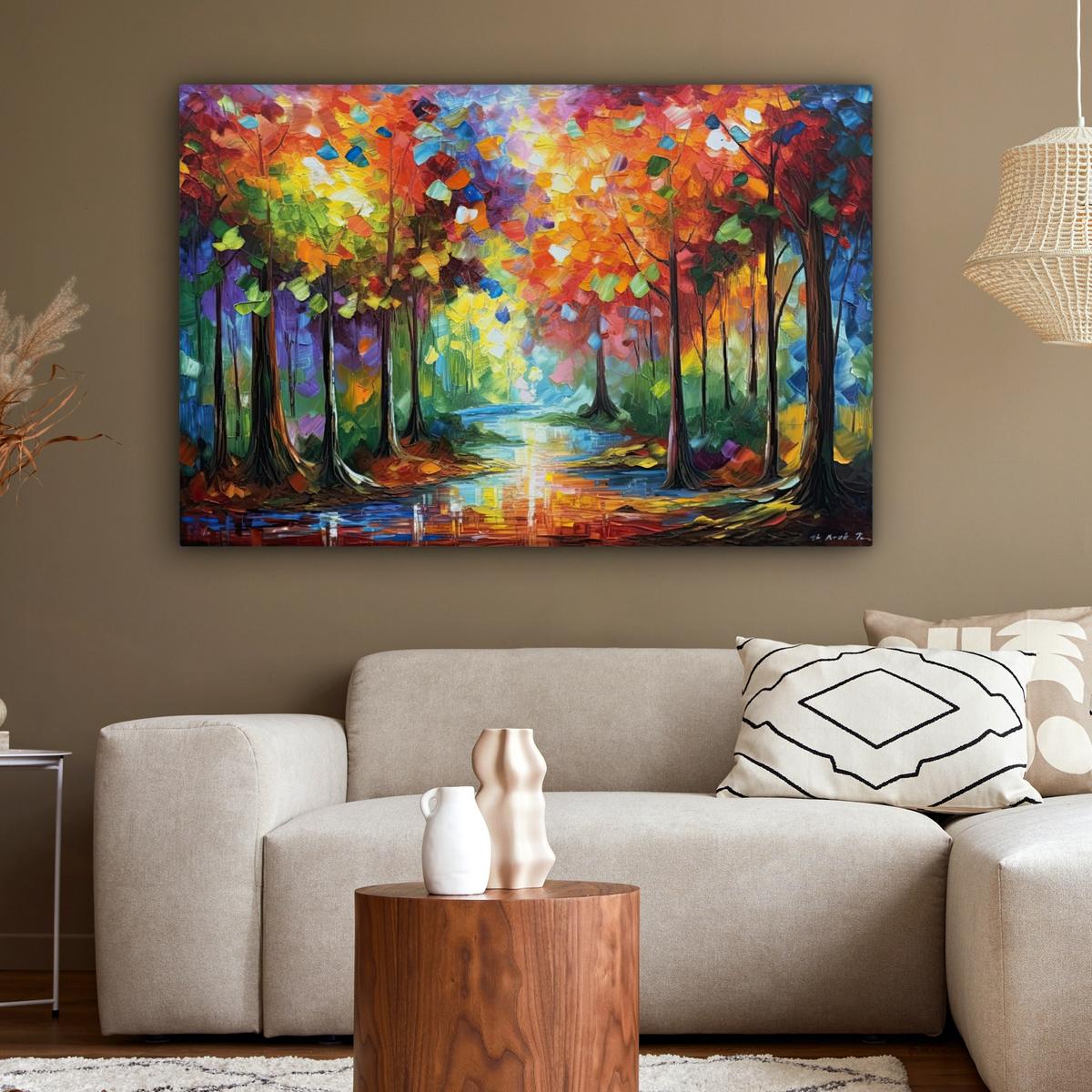 LEINWANDBILD Landschaft - Wald - Farben - Natur Groß 140x90 cm - Multicolor, Textil (140/90cm) - MuchoWow