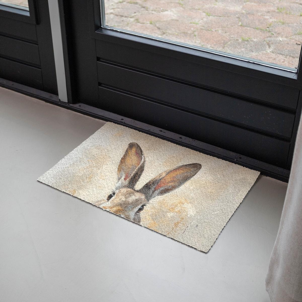 FUSSMATTE Hase - Ohren - Braun Schmutzmatte 60x40 cm - Beige, Kunststoff (40/60cm) - MuchoWow
