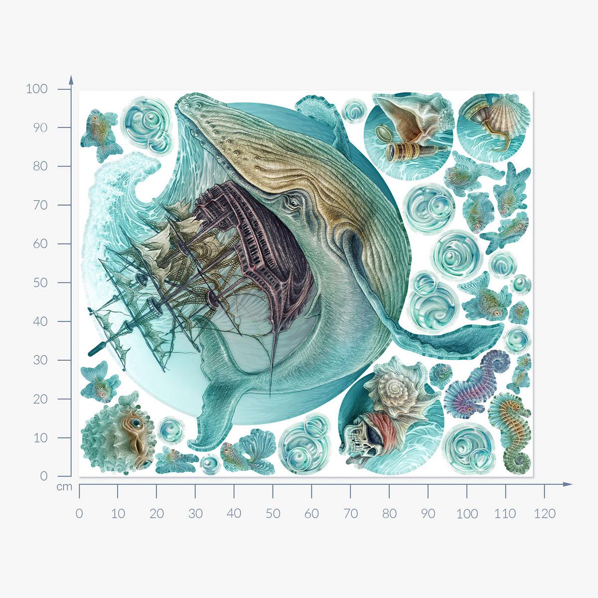 WANDAUFKLEBER 100x118cm - Seeschiff - Multicolor, Kunststoff (100/118/0.1cm) - Wallfluent