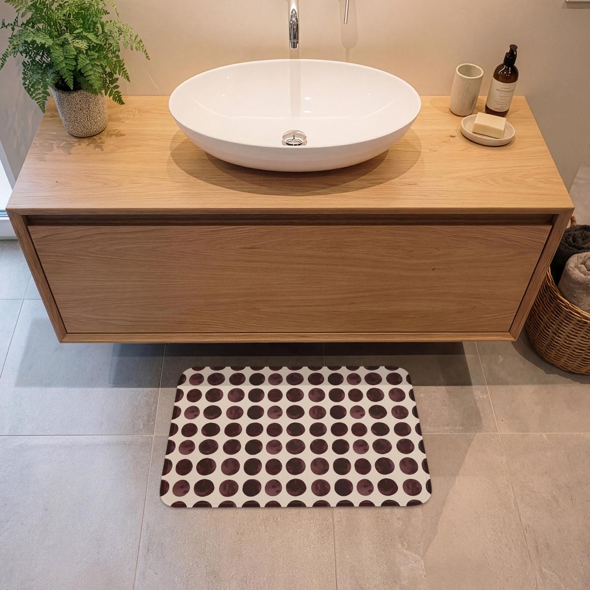 BADEMATTE Polka dots - Muster - Braun 60x40 cm - Bordeaux, Textil (60/40cm) - OnlyWow