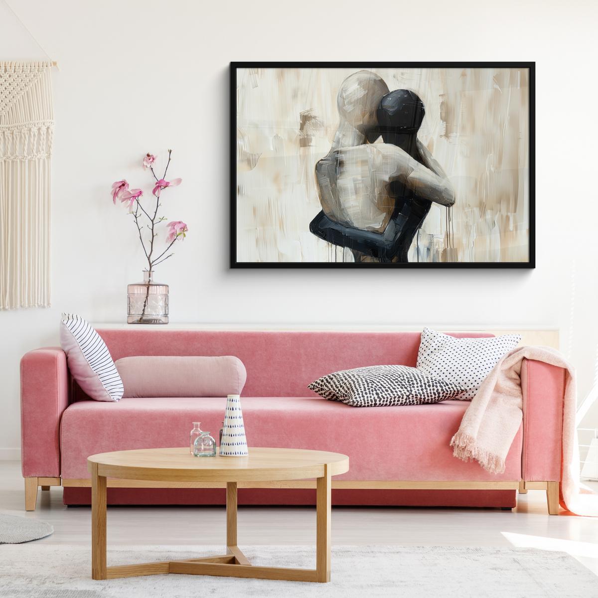 POSTER MIT RAHMENGERAHMTES BILD Abstrakt - Liebe - Schwarz und weiß - Modern 120x80 cm - Schwarz, Papier (120/80cm) - MuchoWow