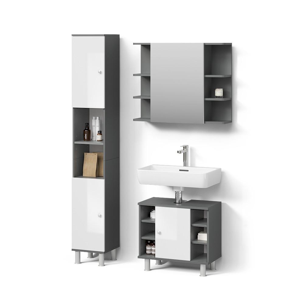 BADMÖBEL-SET Fucino Anthrazit 3 Teile, mit Hochschrank - Anthrazit, Holzwerkstoff (80/64/21cm) - Livinity®