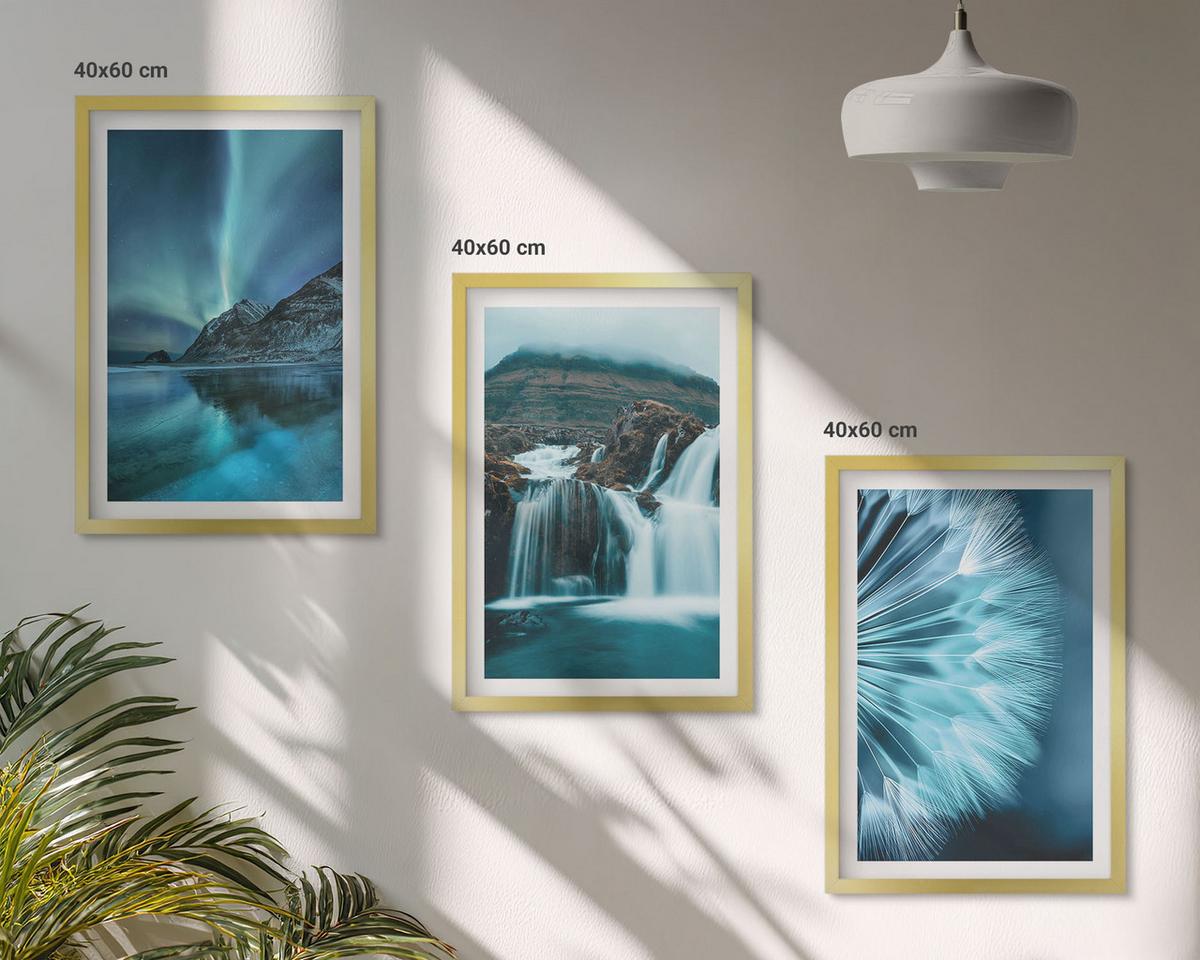 BILDER SET 3er Set - 40x60 cm Goldrahmen - Winterlandschaften mit Wasserfällen - Goldfarben, Kunststoff (40/60cm) - TULUP