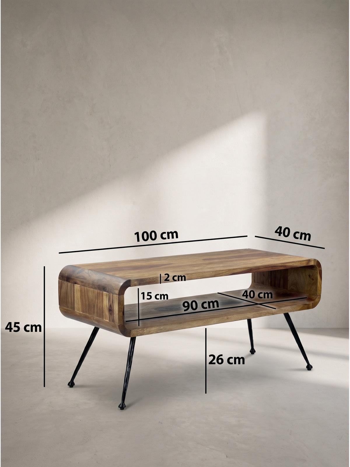 COUCHTISCH TROPEA, Dunkles Massivholz, mit Stauraum, 100 x 40 x 45 cm - Schwarz/Braun, Holz/Metall (40/100/45cm) - KADIMA DESIGN