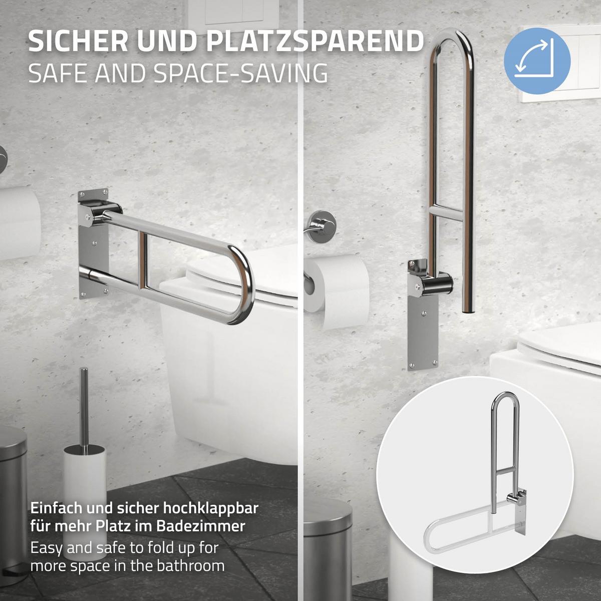 WC HALTEGRIFF 60 cm aus Edelstahl klappbar Belastbar bis 200 kg - Silberfarben, Metall (8/25/60cm) - ML-DESIGN