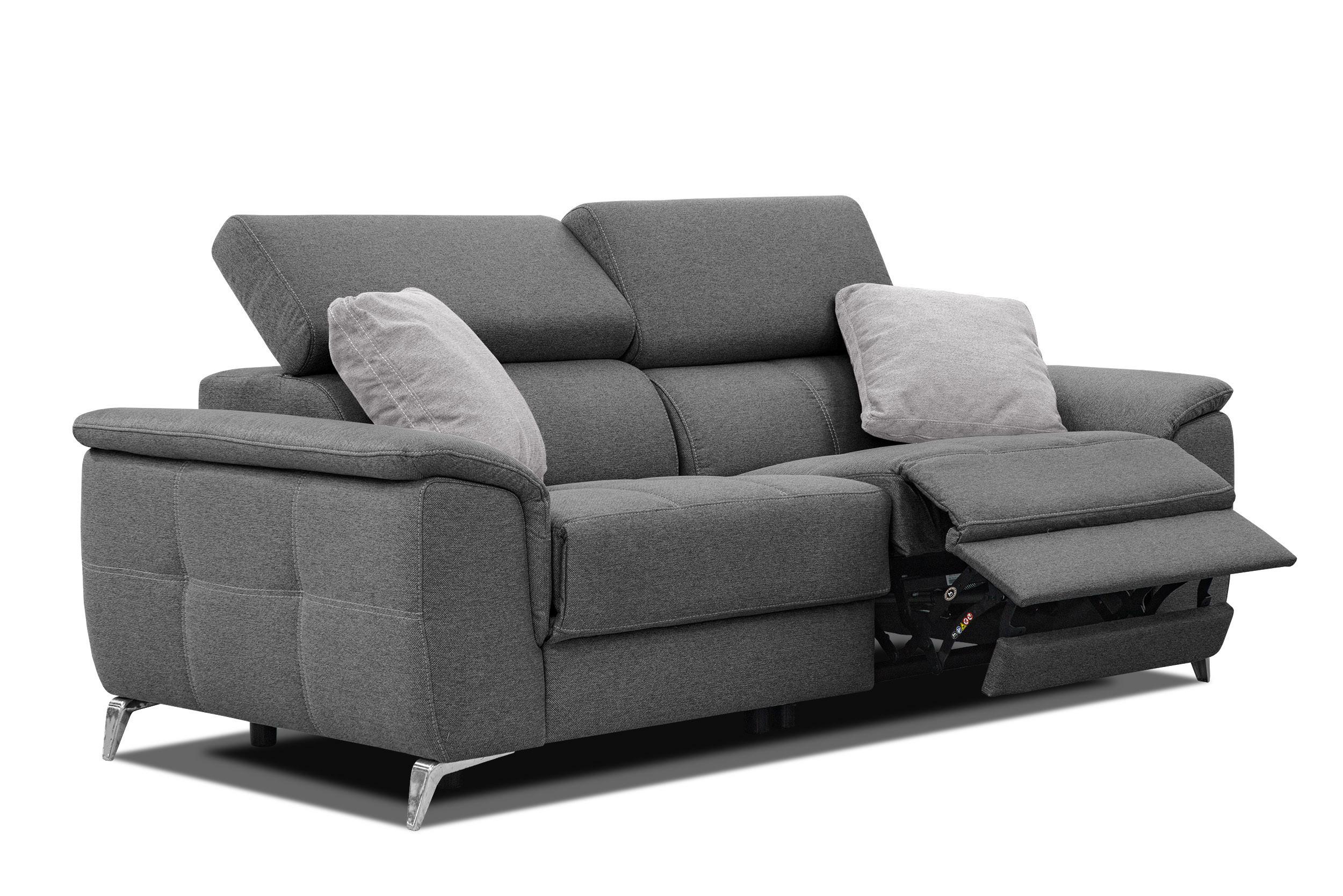 SOFA PLAUEN 3-Sitzer mit 2 Relaxfunktionen, dunkelgrau - Dunkelgrau/Silberfarben, Holzwerkstoff/Textil (214/83/105cm) - Wozimo