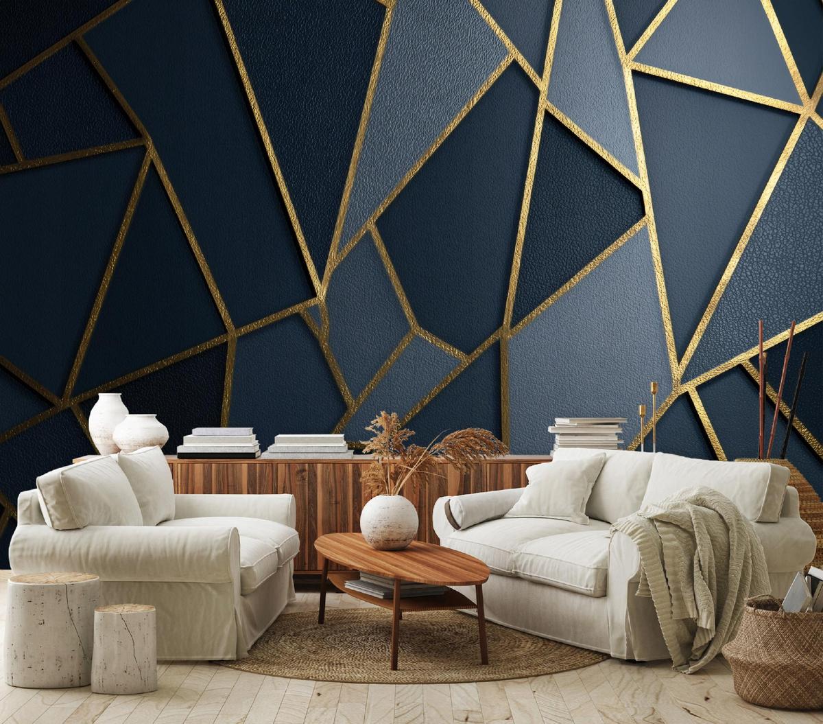 FOTOTAPETE Abstrakt Geometrisch Blau 200x140 cm - Multicolor, Papier (200/140cm) - Wallarena