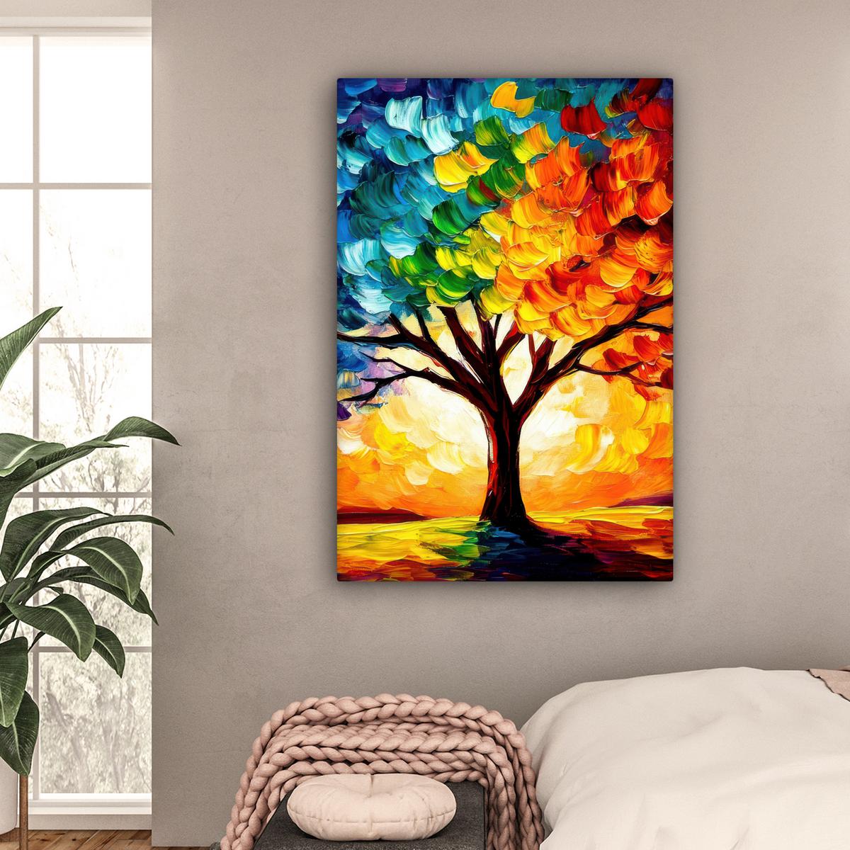LEINWANDBILD Baum - Kunst - Natur - Sonnenuntergang Deko Groß 90x140 cm - Multicolor, Textil (90/140cm) - MuchoWow