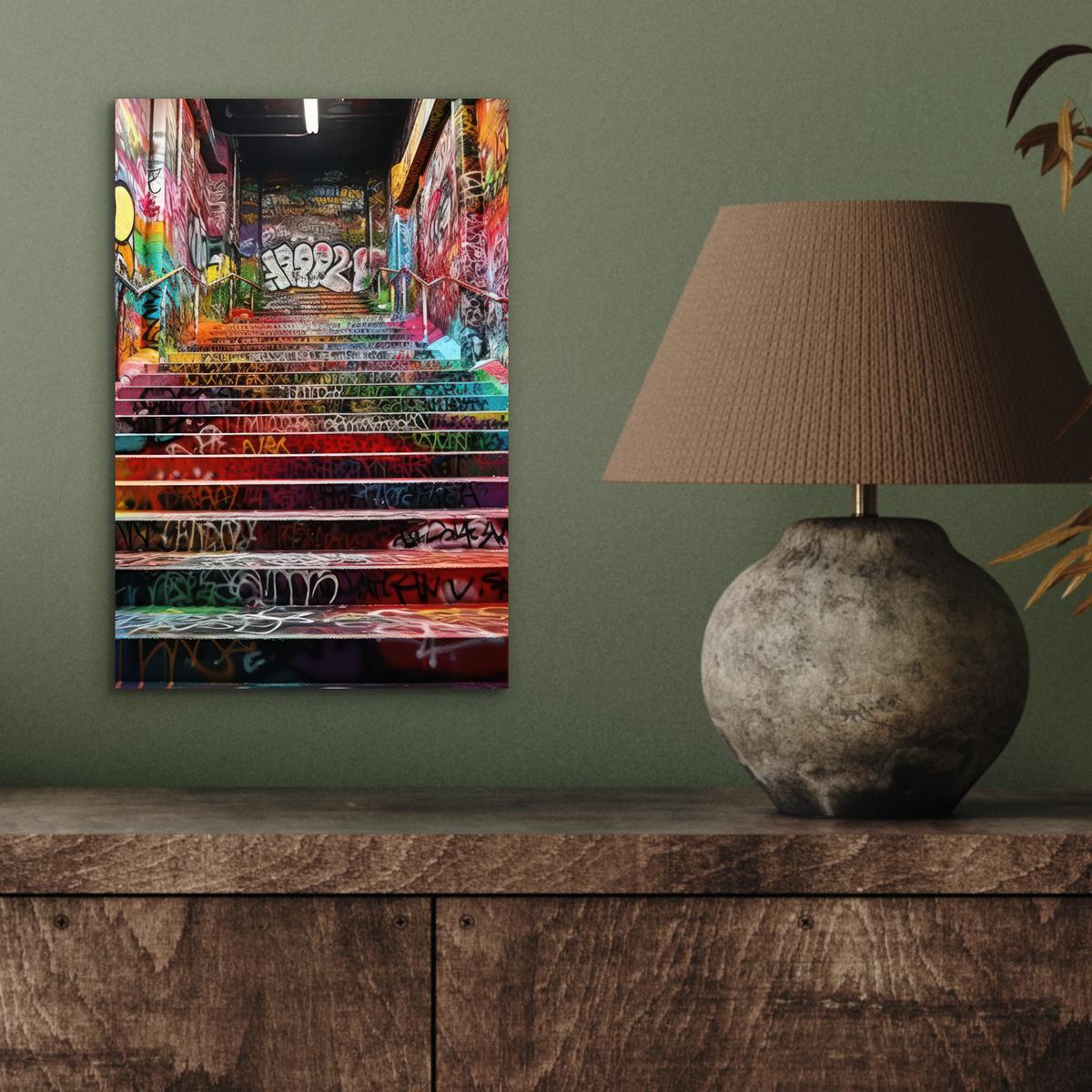 METALLBILD Treppe - Graffiti - Farben - Kunst 20x30 cm - Multicolor, Metall (20/30cm) - MuchoWow