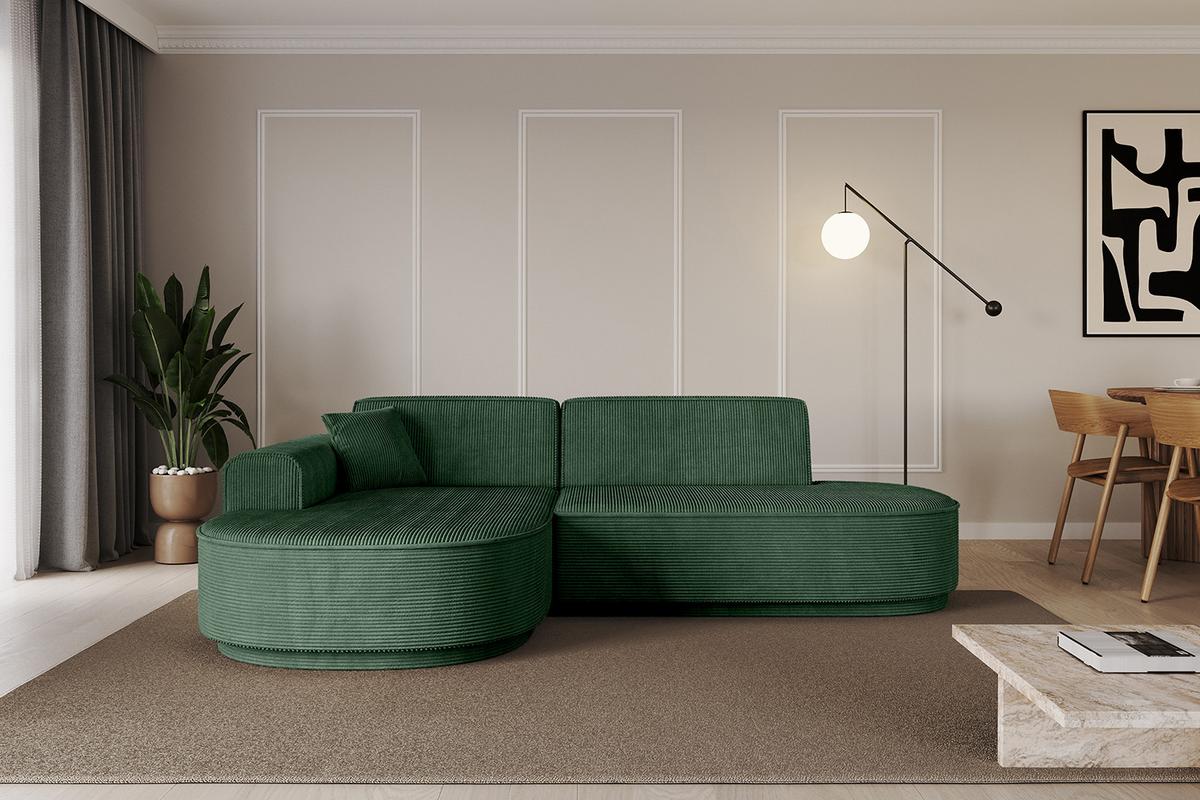 ECKSOFA Ottomane Links MARI-L1-v3 - 243x171x83 cm Grün Cord - Schwarz/Grün, Holzwerkstoff/Kunststoff (243/171cm) - ALTDECOR